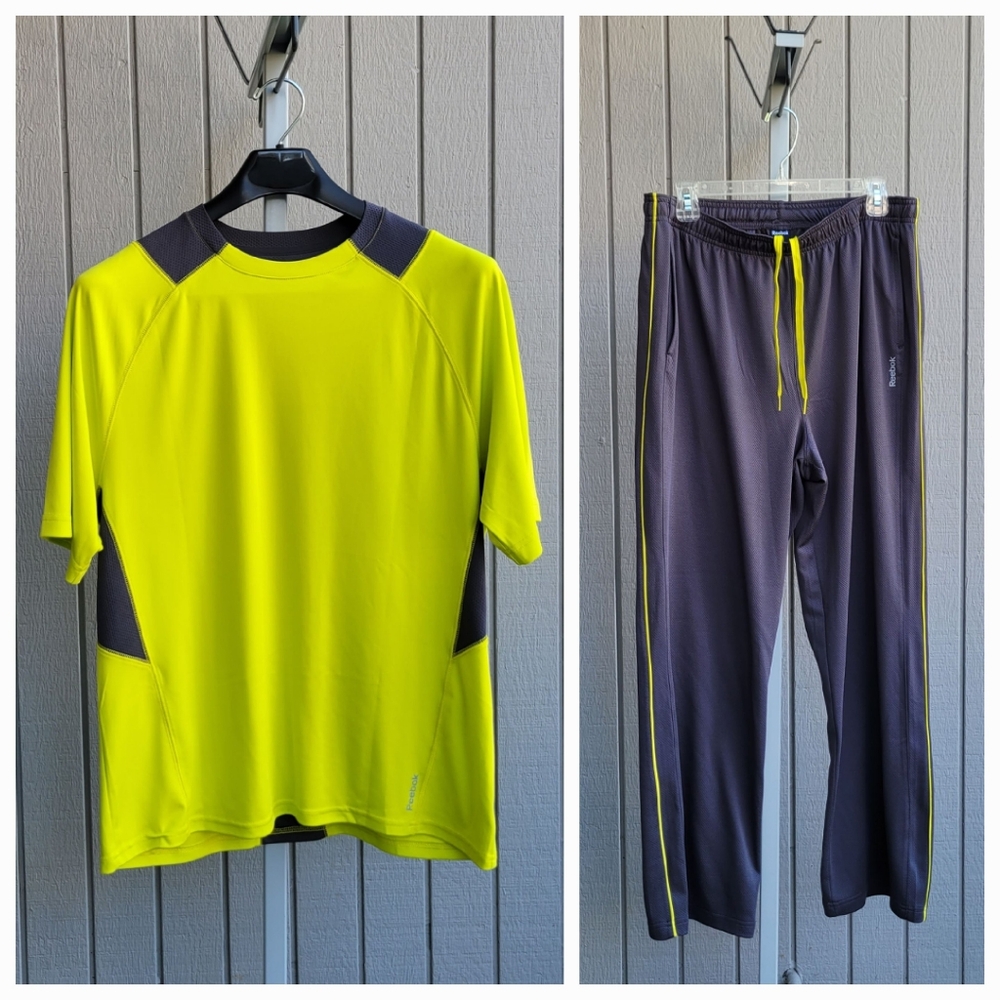 Reebok | Jogger Set Men's Large Pants & Short Sleeve Shirt Yellow & Gr…